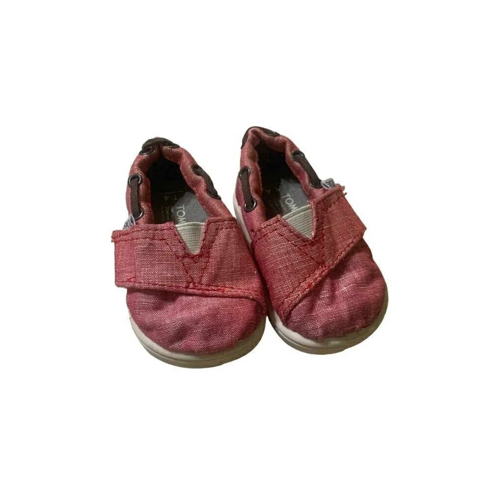 Toms Toddler Tiny Alpargata Woven Slip on Shoes Size T4 Red Leather Accents Red